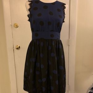 Anthropologie Black & Navy Purple Dot Dress